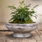 Stone planter with lush greenery