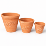 Terracotta pots with olive branch design